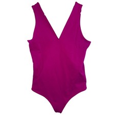 Abercrombie Fitch Soft AF Pink Fuchsia V-Neck Sleeveless Bodysuit Women Size L