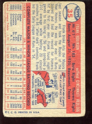 1957 Topps Baseball Card #35 Frank Robinson Rookie - Picture 2 of 2