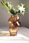 Brand New In Box Decorative Amber Orange Irregular Glass Flower Vase