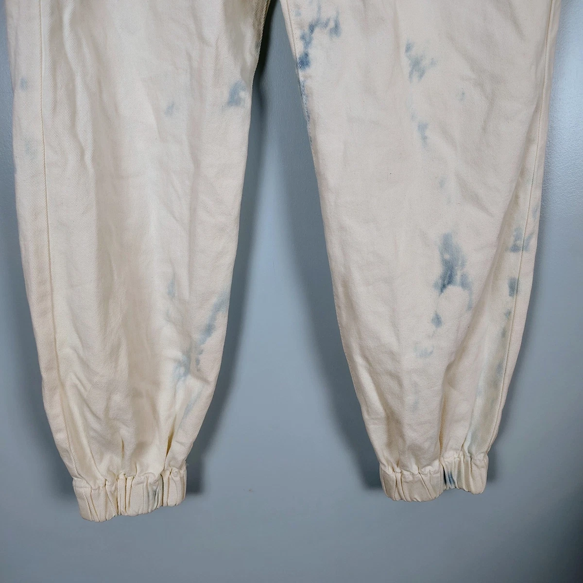 Pantalones de chándal Forever 21 para mujer Tie Dye Denim azul crema tiro alto talla 28 nuevos con etiquetas
