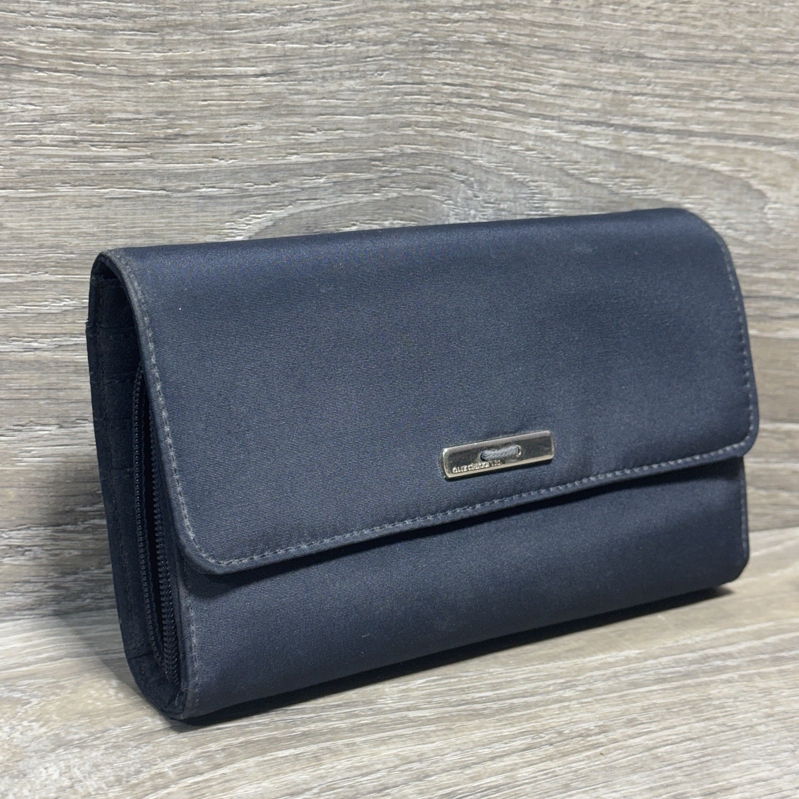 Liz Claiborne Wallet Trifold Blue Canvas Monogram Vintage Y2K 90’s Medium Large