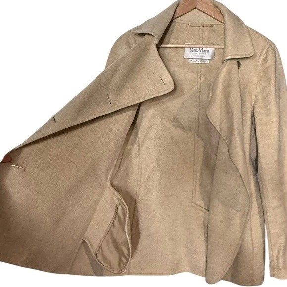 Blazer Abrigo Chaqueta Max Mara 100% Cachemira Beige Crema Talla 10 Minimalista Lujo Foto 4 de 4