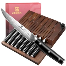 Steak Knives Set 8 with Sharpener & Drawer Organizer, 4.6" German Steel Damascus