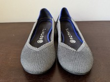 Rothy  s The Flat Eco Shoes Women  s Size 7 Navy White Herringbone Knit Blue Trim