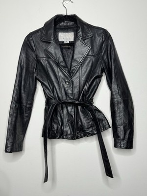 Wilsons Maxima Black Leather Thinsulate Insulated Belted Jacket Women's Size S