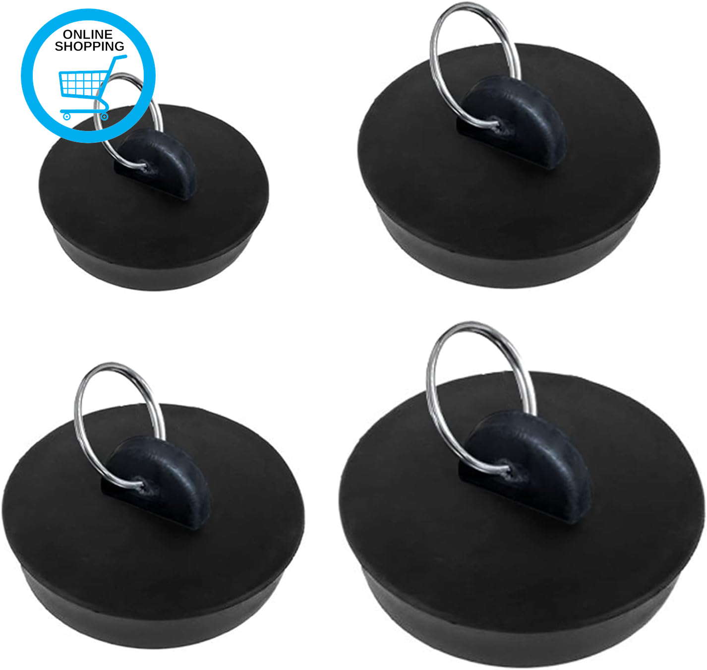 4 Pcs Sink Plug, Rubber Bath Plugs, Black Drain Stopper Sink for Bathtub, Bathro