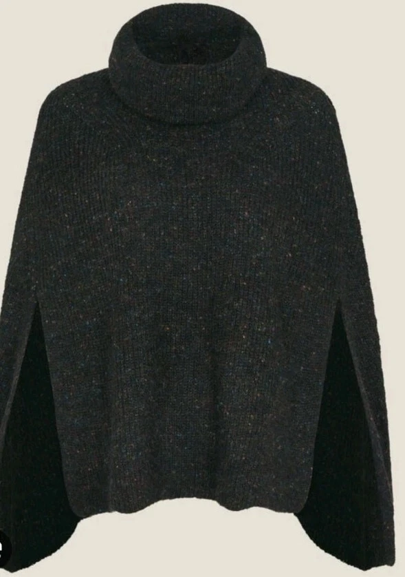 Monsoon Accessorize Claudia Nep Roll Neck Knit Poncho Ladies Black Bnwt