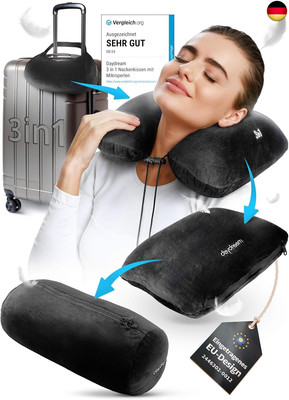 daydream 3 in 1 Nackenkissen mit Mikroperlen - Nackenhörnchen, Reisekissen und 