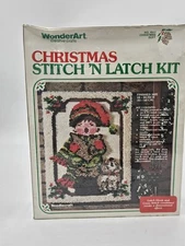 NEW Wonderart Latch Hook kit Christmas Duet Child & Dog Sing Singing 18x24 NOS