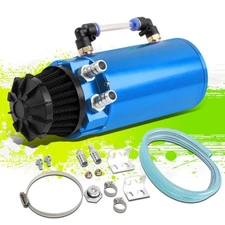BLUE CAR RACING ENGINE OIL CATCH TANK RESERVOIR CAN W/BREATHER FILTER BAFFLED