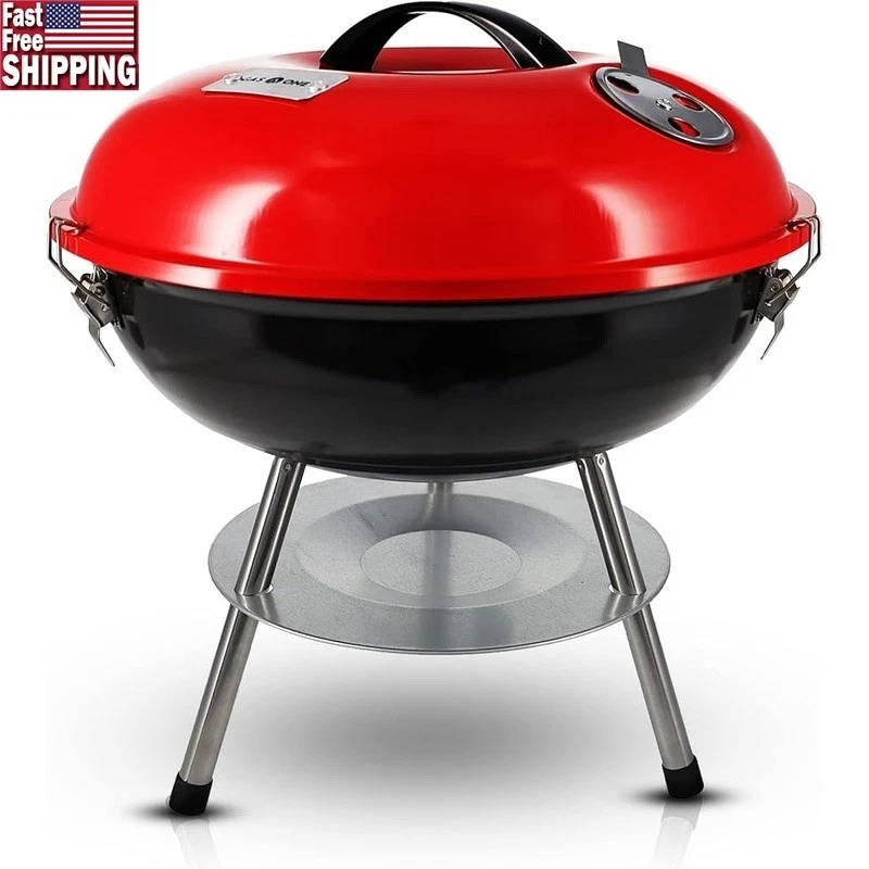 Portable Charcoal Grill W/ 3-Point Locking Lid & Ash Catcher Outdoor BBQ New