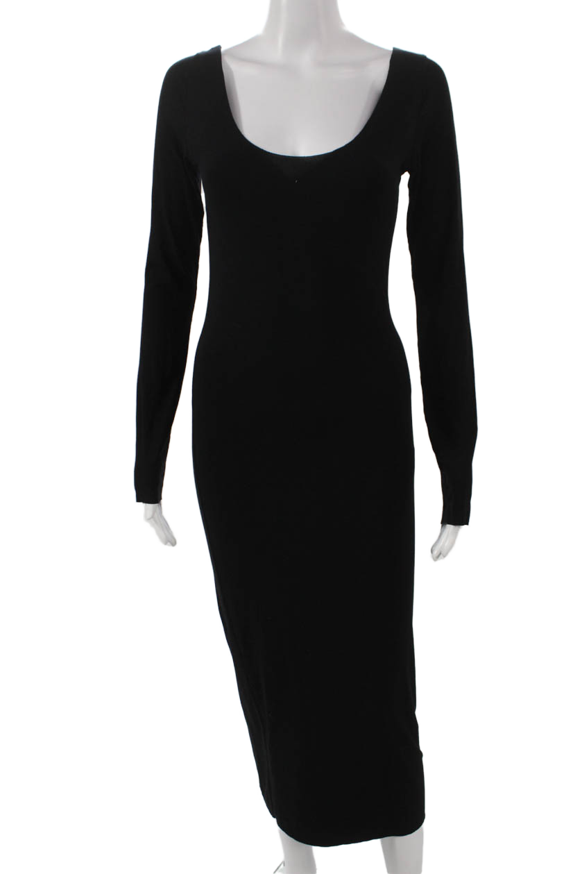 Trois Womens Bodycon Mini Dress Black Scoop Neck Long Sleeve Viscose Size 2