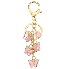 Butterfly Initial Letter Keychain, Alphabet Z Metal Pink Keyring Charm for Bag