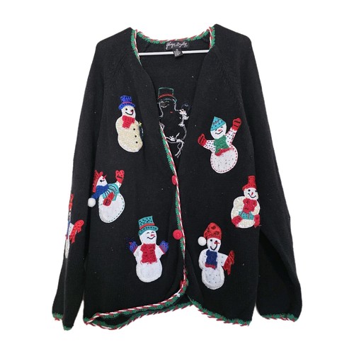 Pull De Noël Moche (Ugly Christmas) – Cardigan Noir à Ornements Et Doré – Taille M – Occasion