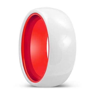 GLINT | Red Ring, White Ceramic Ring, Domed