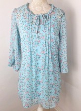 Being Casual Light Blue Floral 3/4 Sleeve Semi Sheer Blouse - Size 18