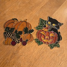 Halloween stained Glass Suncatchers black cat pumpkin fall Jack o lantern -2