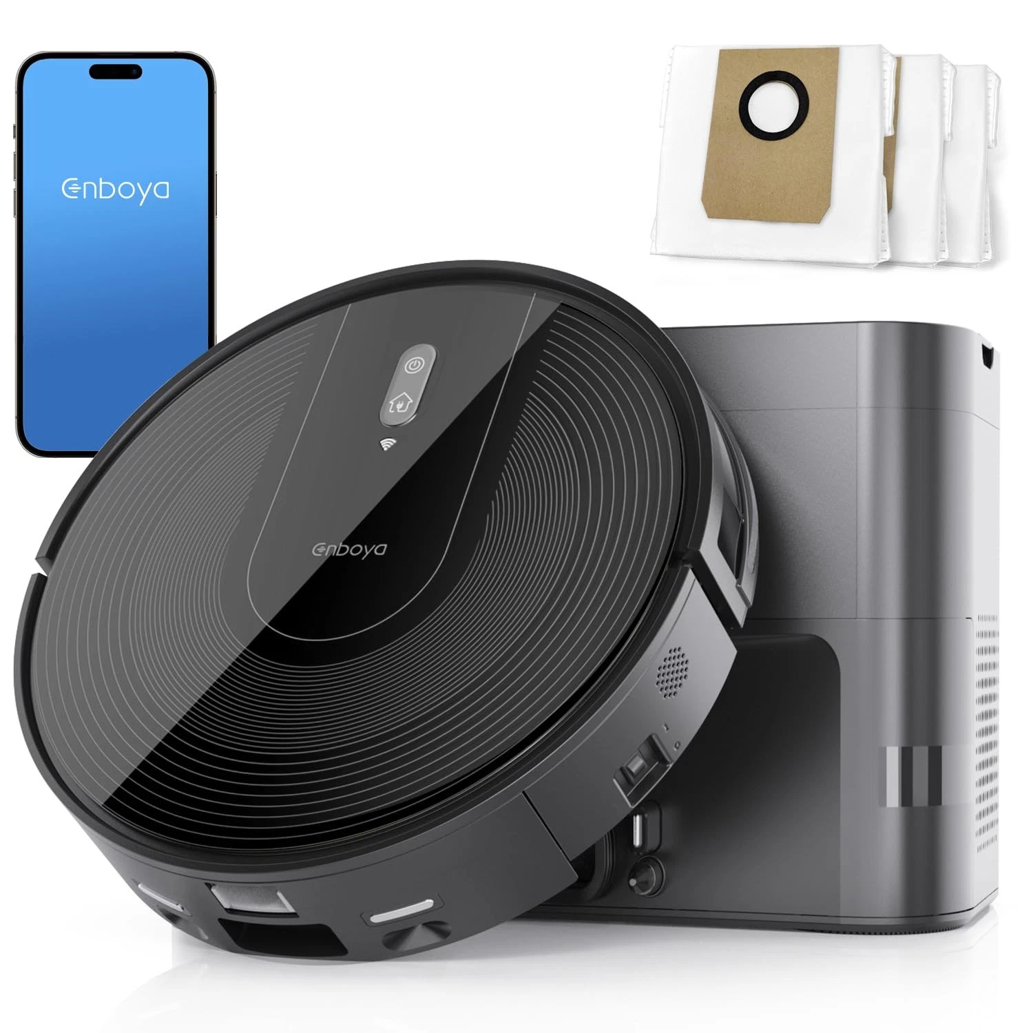 Enboya D60+ Robot Vacuum Cleaner with Self-Empty Base 9000Pa - BLACK