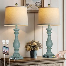 29" Tall Coastal Table Lamps Set of 2,Blue Bedside Lamps with USB C A Ports ...