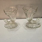 Jeanette Glass Horn of Plenty Cornucopia Ice Cream Cups Clear Set of 2