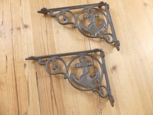 2 Cast Iron Boat Anchor Corbels *CRACKED CASTING* Braces Wall Mount Rustic