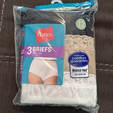 3 Pair Hanes Silky Nylon Sz 12 Panties Lace Waistband Hi Rise Full Brief Granny