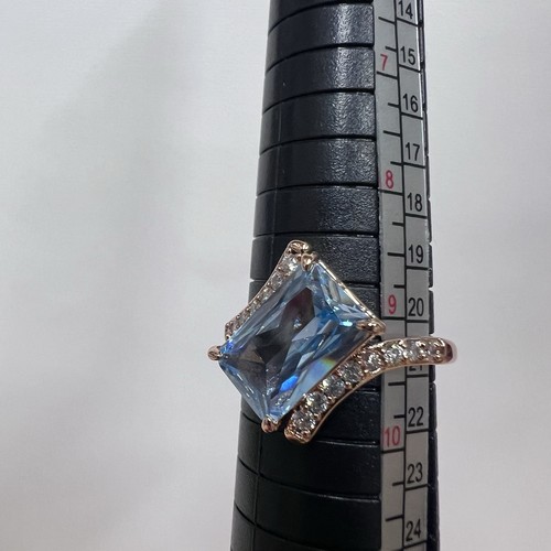 "She's Got The Shimmer" Bomb Party Ring Aquamarine Cubic Zirconia Rose Gold Sz 9 - Picture 5 of 15