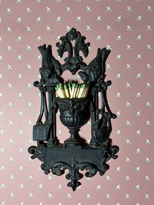 Antique 1880's E. G. Zimmermann Match Stick Holder Wall Mount Black Crows German