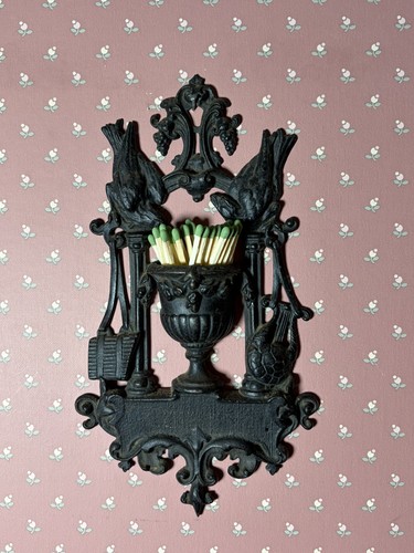Antique 1880's E. G. Zimmermann Match Stick Holder Wall Mount Black Crows German