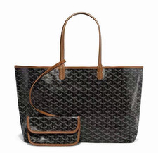 Goyard Black Brown Goyardine Large Tote w/ De...