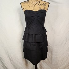 J.CREW Size 4 Brynn Poplin Ruffle Mini Dress Black Strapless Layered Sweetheart