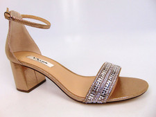 NEW Nina Elenora Crystal Rhinestone Ankle Strap Block Heel Sandal Size 9.5 Gold