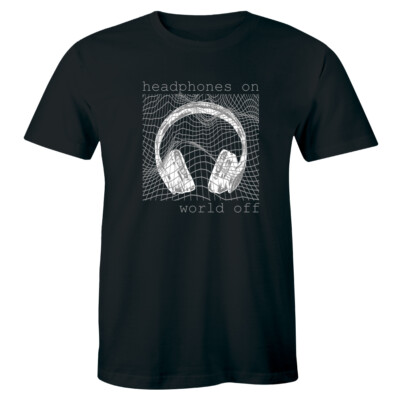 T-shirt Homme "Headphones On World Off" - Pour Amoureux De La Musique, Coton, Fait Main USA