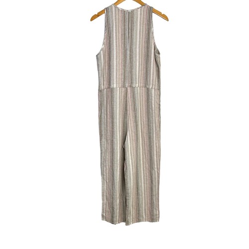 DREW Damen Jumpsuit gestreift Leinenmischung Gr. Small braun hellbraun ärmellos Kordelzug - Bild 2 von 10