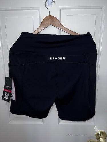 Spyder Active XL Women's 4-Way Stretch Bike Shorts Quick Dry Black Zipper Pocket