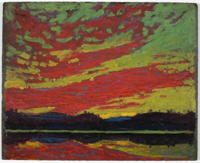 Tom Thomson Sunset on Georgian Bay, 1915   Vintage Canadian Landscape Painting