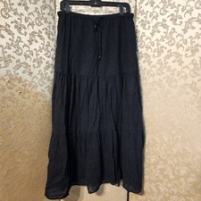 Ralph Lauren Vintage Black Floral Eyelet Embroidered Maxi Skirt Size Medium M