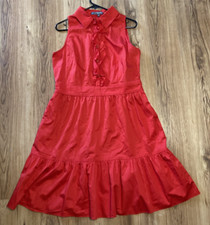 Muse Boston Proper Rose Button Front Collar Tea Length Red Sz 16