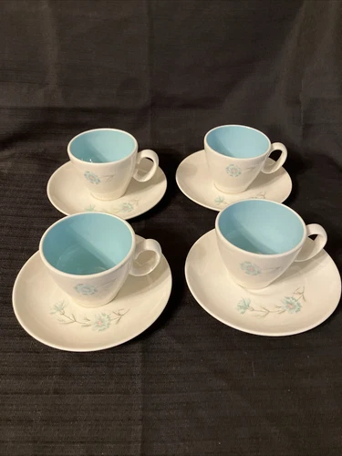 4 Vintage Taylor, Smith & Taylor Ever Yours Blue Boutonniere Tea Cups Mugs