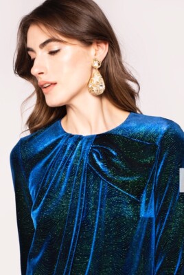 NWT $309 Nissa Blue Velvet Dress Size 4 Party Holiday Peacock | eBay