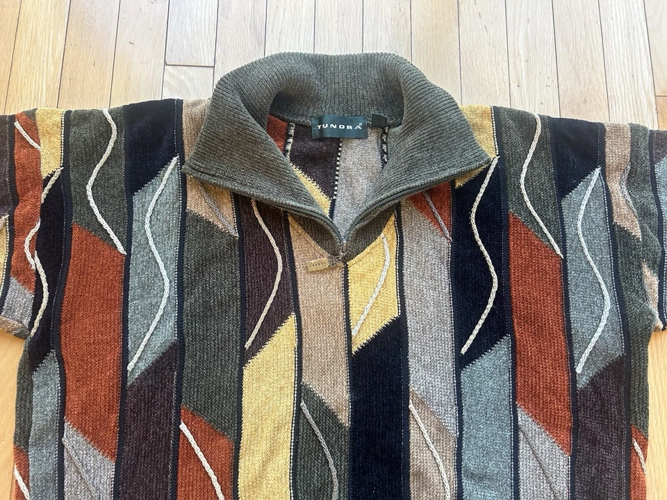 Suéter Pullover Vintage Años 90 TUNDRA CANADA 1/4 Cremallera Cosby Hip Hop Biggie Tupac XL Foto 2 de 4