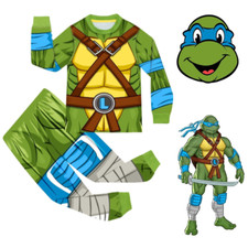 Kids Ninja Pyjamas Turtle Cosplay Costume Long Sleeve T-shirt+Pants Mask Outfits