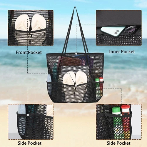 Extra Large Mesh Beach Bag Big Capacity Woven Shoulder Bag Travel UK NEW - Picture 4 of 26
