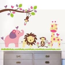 Jungle Animals Giraffe Lion Monkey Elephant Wall Stickers Nursery Kid Room Decor