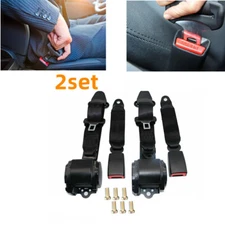 2x Retractable 3 Point Safety Seat Belt Straps Car Vehicle Adjustable Belt Kit