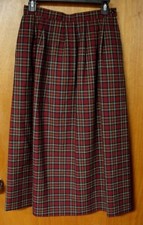 Pendleton USA Vintage Burgundy  Green Plaid Pleated Lined Wool Skirt, Size 8