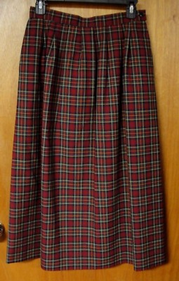 Pendleton USA Vintage Burgundy & Green Plaid Pleated Lined Wool Skirt, Size 8