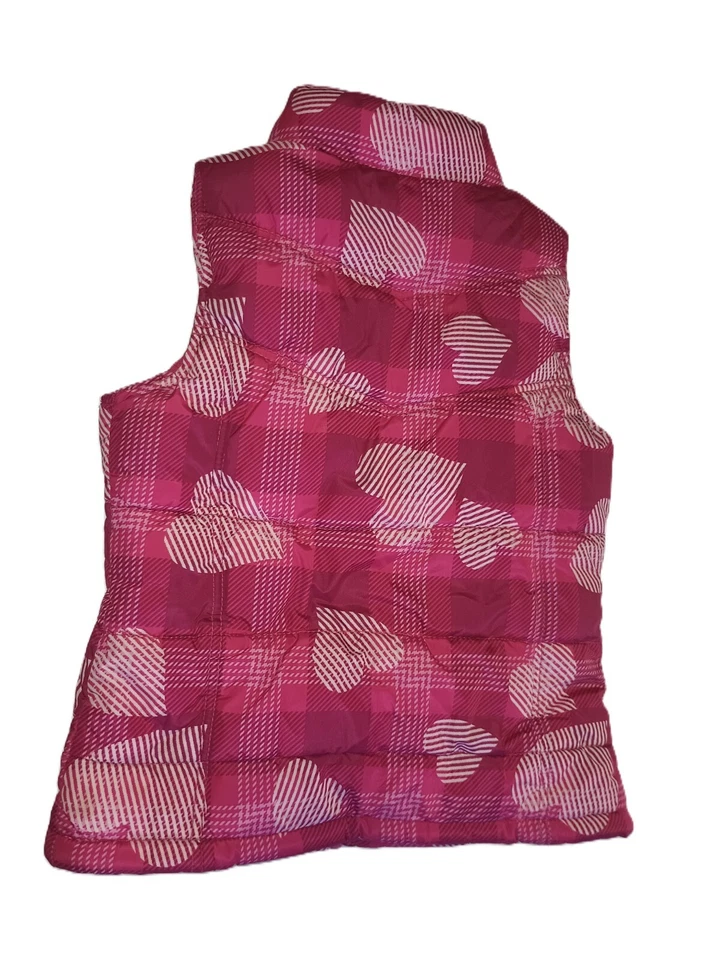 Старый темно-девочка пуховик жилет сердце узор розовый акрил теплый зимний размер 10-12 G002 - Изображение 4 из 4