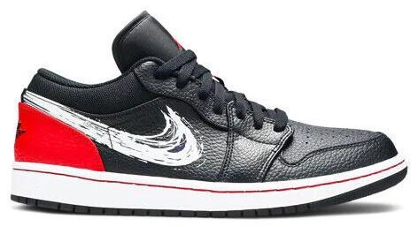 Jordan 1 Low Brushstroke Swoosh - Black Red