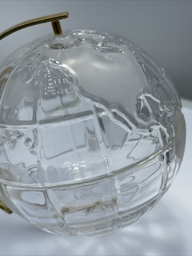 Vtg Heavy Clear/Frosted Glass Earth World Globe, Glass & Brass, 6.75" Tall - Bild 2 von 22